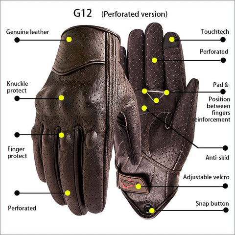 Motorcycle Gloves Leather Touch Screen Men Genuine Leather Cycling Glove Motorbike Racing
