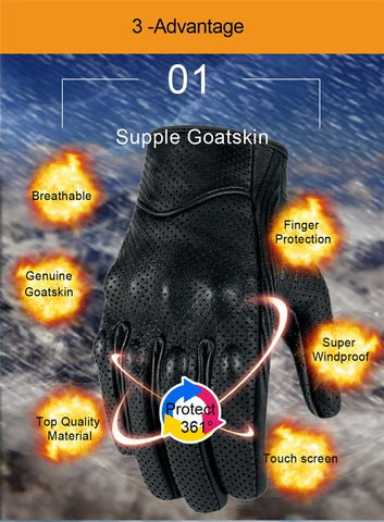 Motorcycle Gloves Leather Touch Screen Men Genuine Goatskin Cycling Glove Motorbike Racing